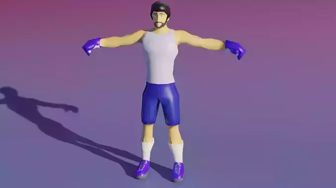 Low poly game ready boxer man in boxing gloves and shorts