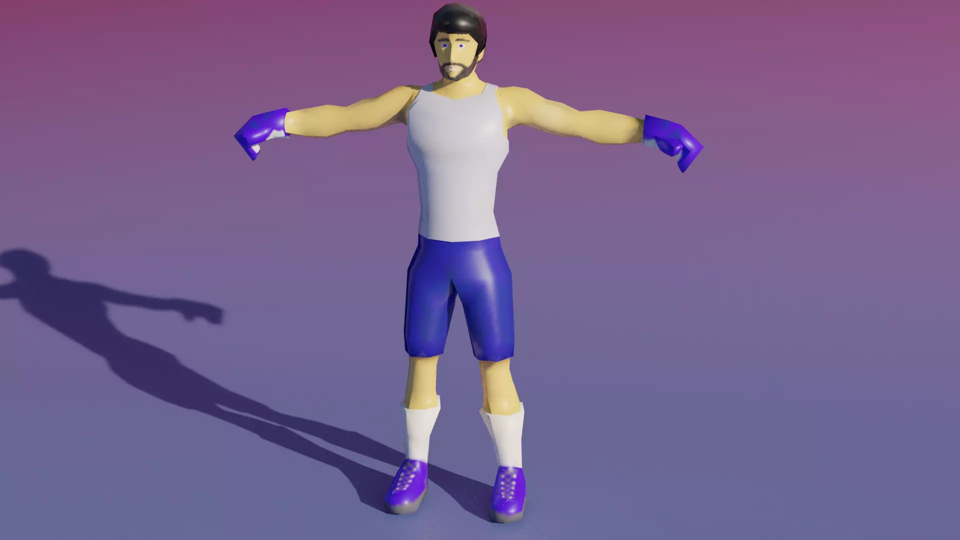 Low poly game ready boxer man in boxing gloves and shorts Free low-poly 3D model_0