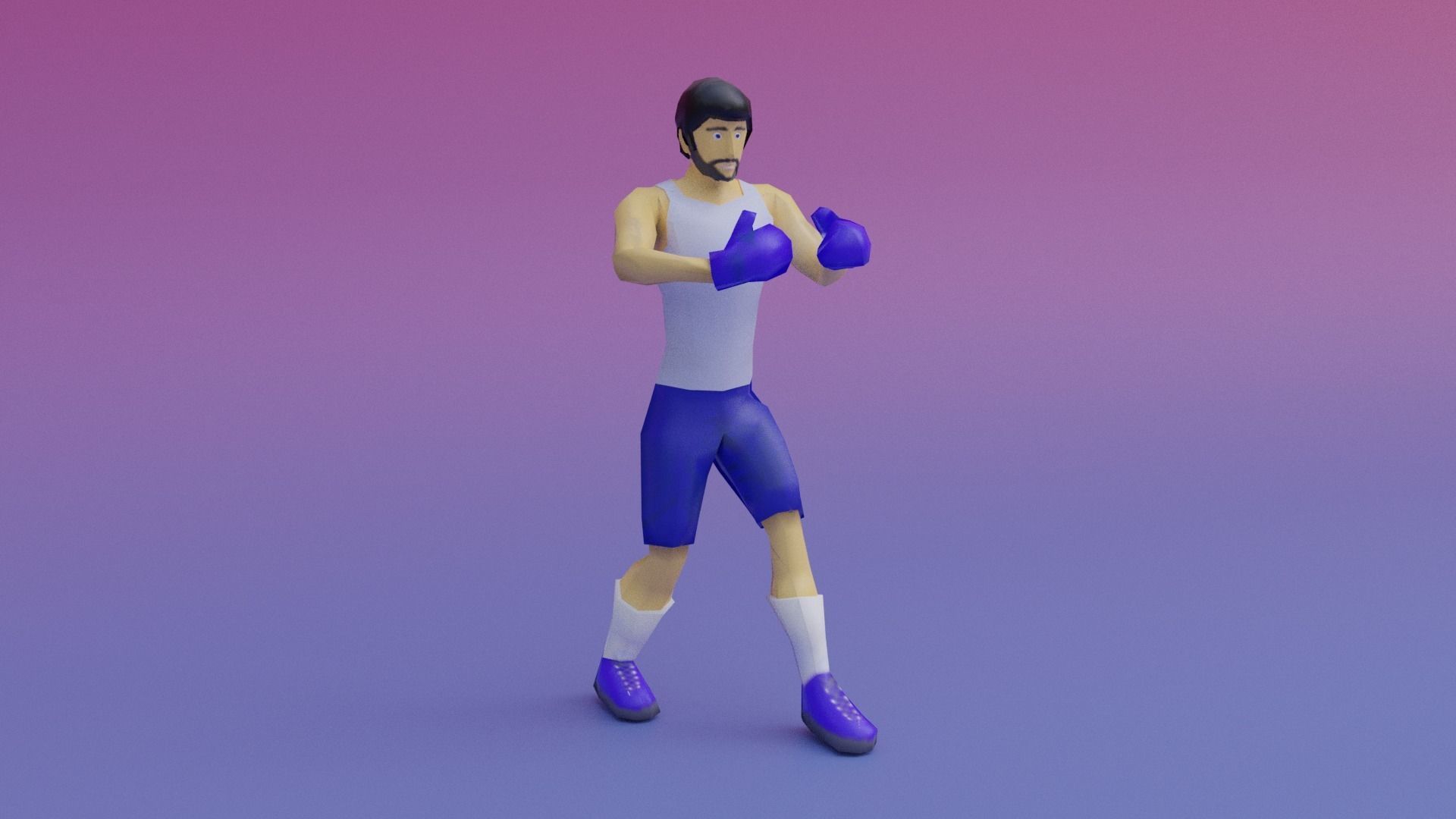 Low poly game ready boxer man in boxing gloves and shorts Free low-poly 3D model_3
