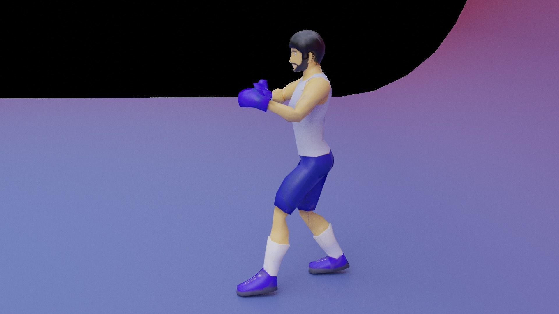 Low poly game ready boxer man in boxing gloves and shorts Free low-poly 3D model_4