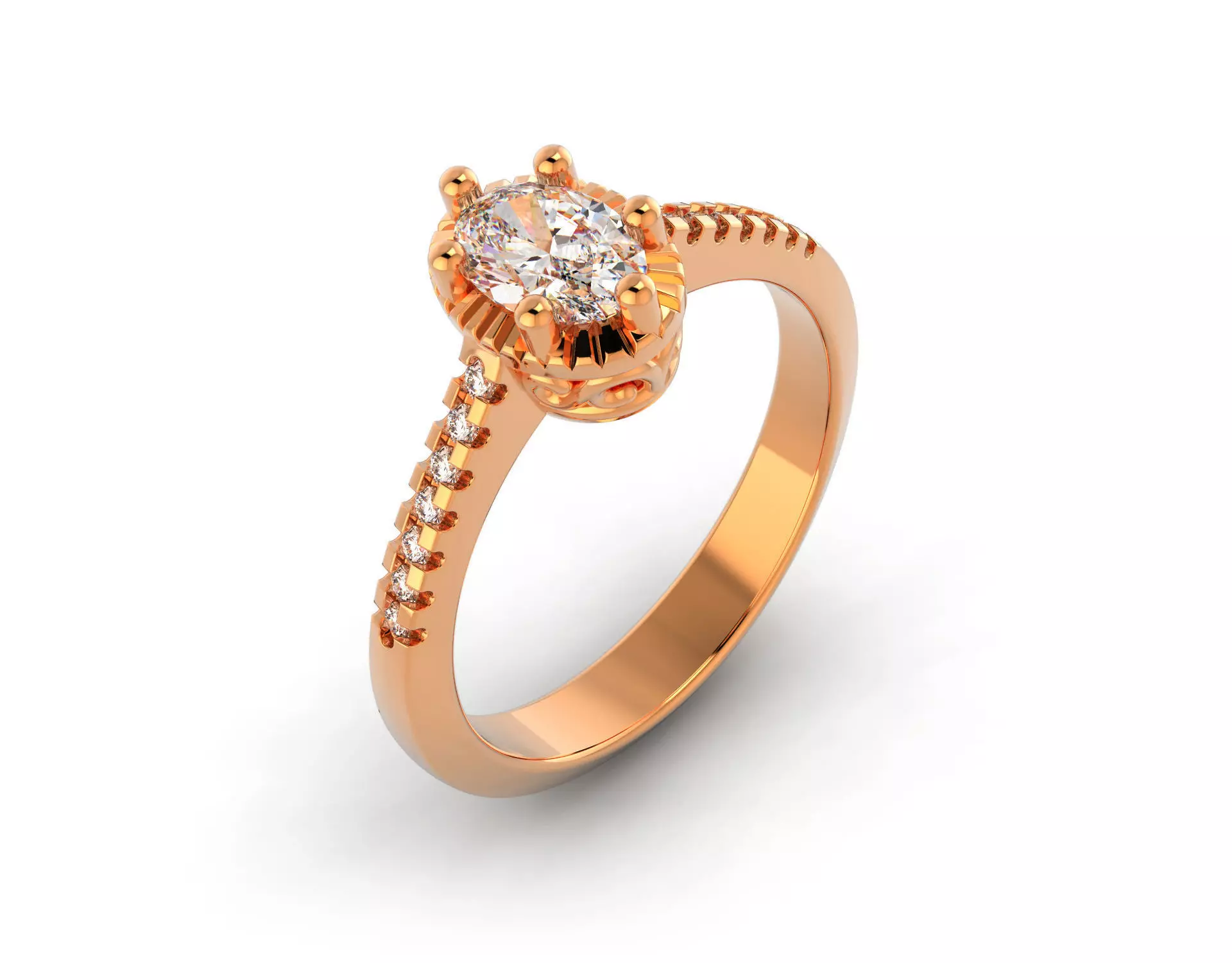 D-0872 rose gold engagement ring with diamonds 3D model 3D printable ...