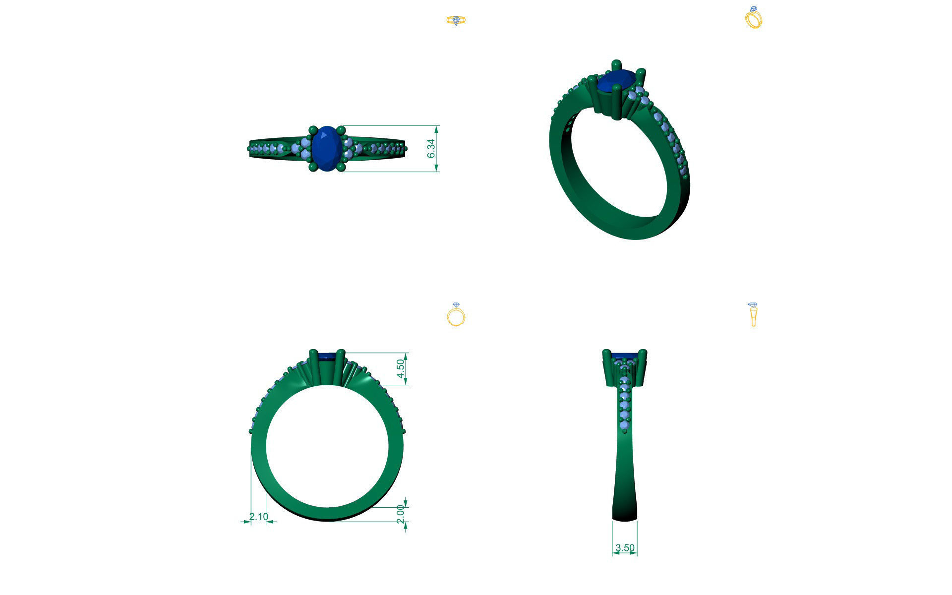 D-0888 oval sapphire and diamond engagement ring 3D print model_3