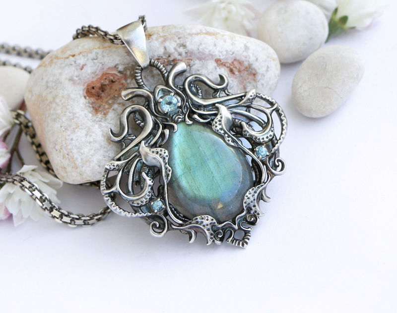 A bundle of fantasy pendants 3d models with stones for oxidizing 3D print model_12
