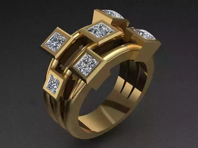 Golden Ring Square Diamonds 