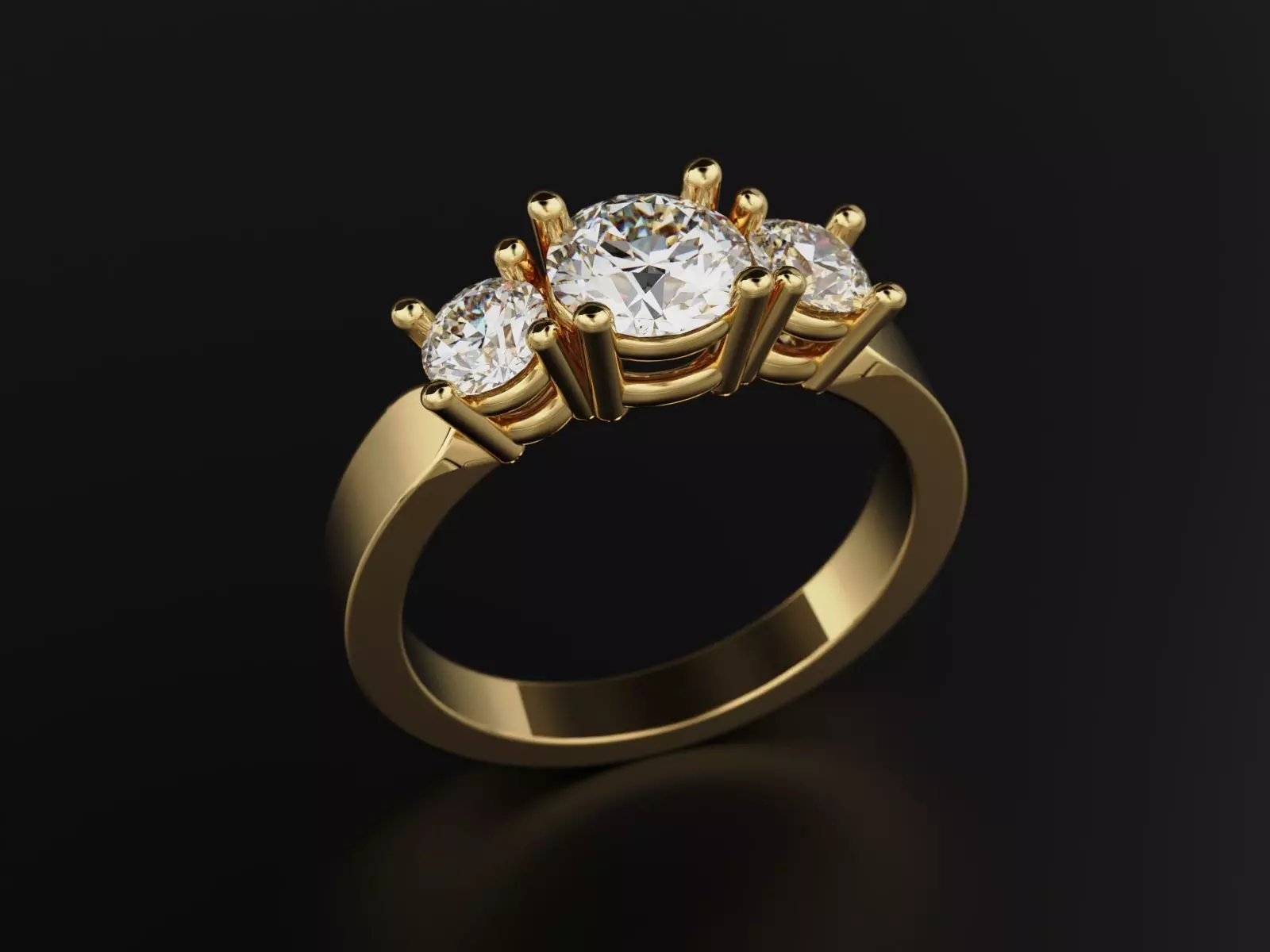 Engagement ring three stones classic 3D print model