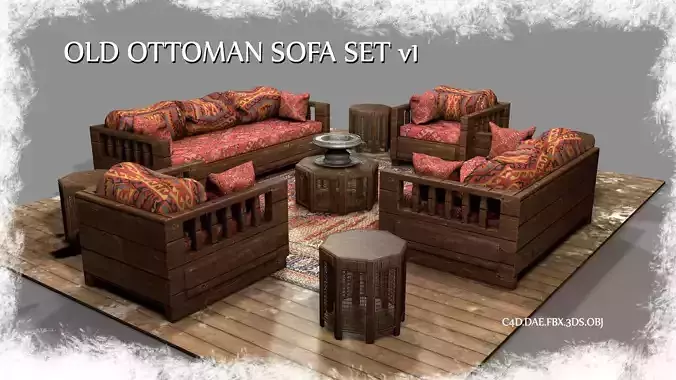 Old Ottoman Sofa Set v1 3D model