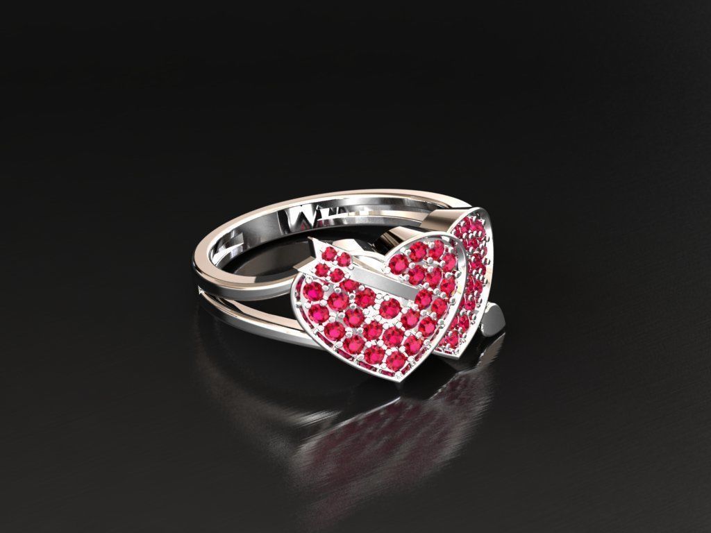 Diamond Heart Ring Female 3D print model 3D print model_11