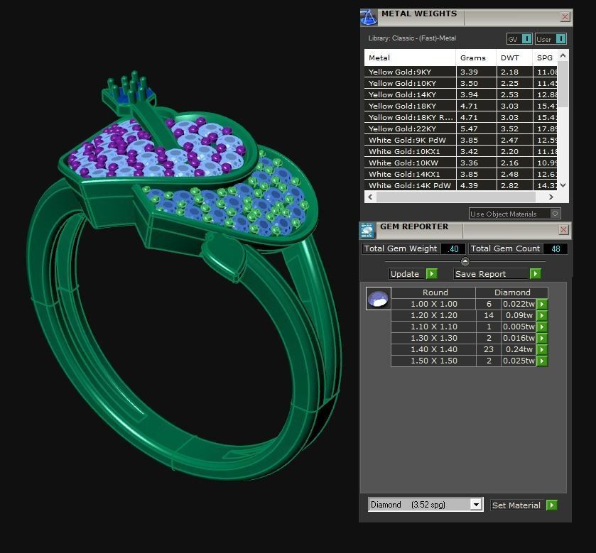 Diamond Heart Ring Female 3D print model 3D print model_3