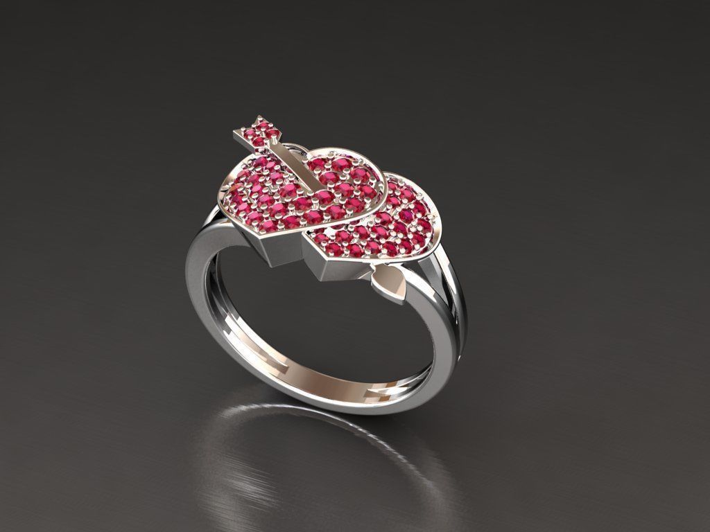 Diamond Heart Ring Female 3D print model 3D print model_14