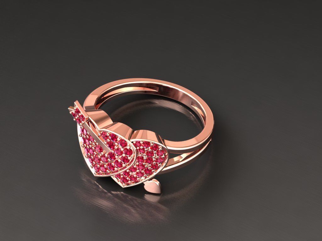 Diamond Heart Ring Female 3D print model 3D print model_8