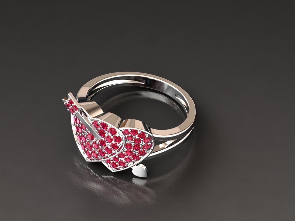 Diamond Heart Ring Female 3D print model 3D print model_10