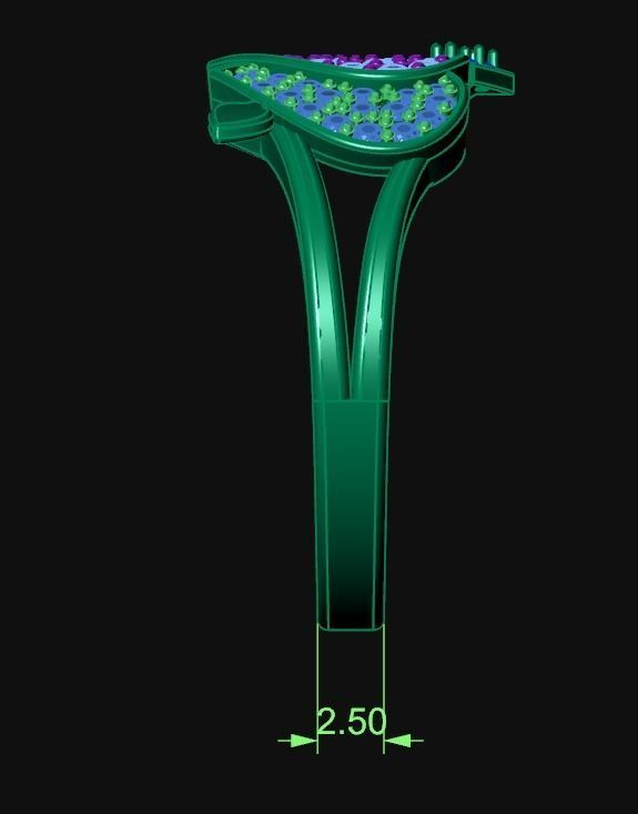 Diamond Heart Ring Female 3D print model 3D print model_6