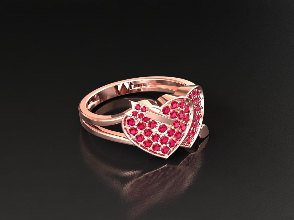 Diamond Heart Ring Female 3D print model 3D print model_9
