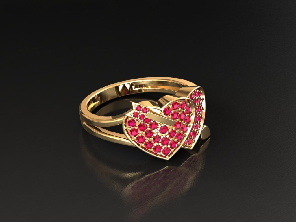 Diamond Heart Ring Female 3D print model 3D print model_13