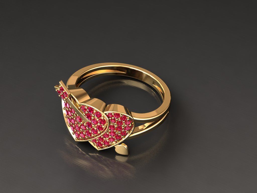 Diamond Heart Ring Female 3D print model 3D print model_12