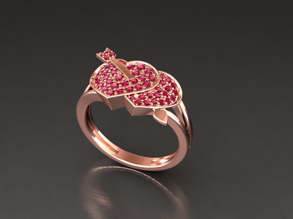 Diamond Heart Ring Female 3D print model 3D print model_16