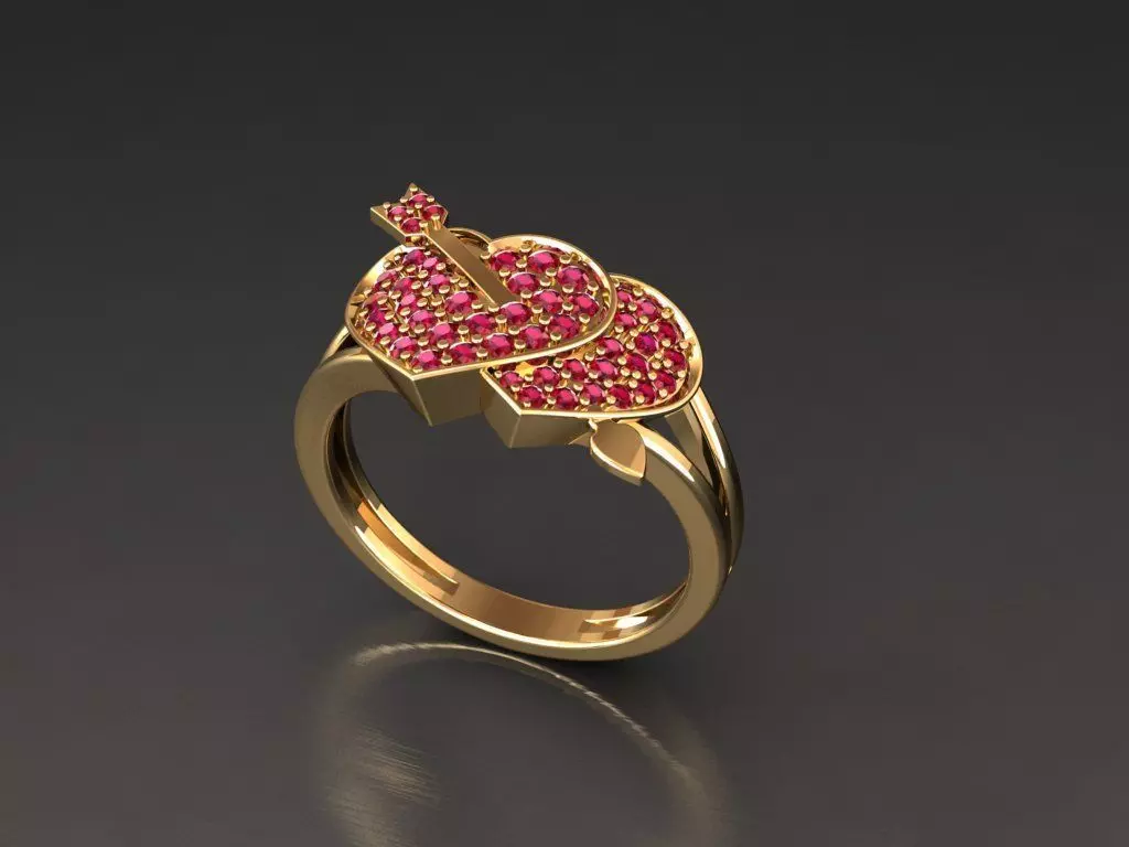 Diamond Heart Ring Female 3D print model 3D print model_0