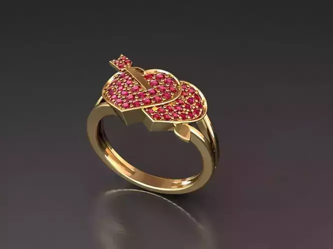 Diamond Heart Ring Female 3D print model 3D print model