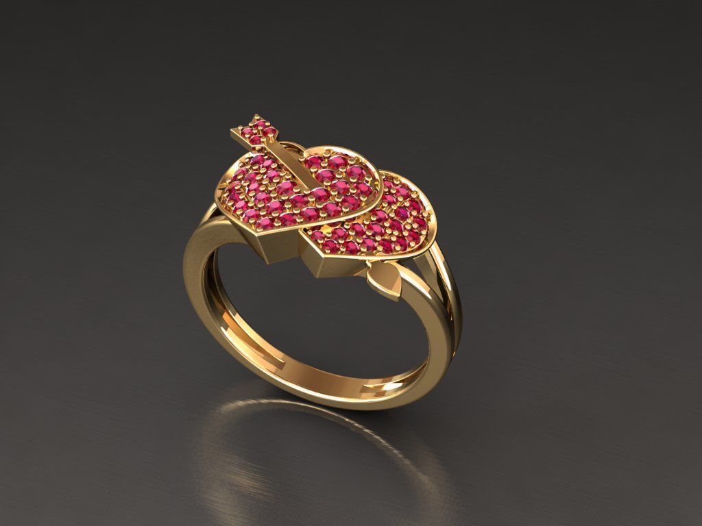 Diamond Heart Ring Female 3D print model 3D print model_15