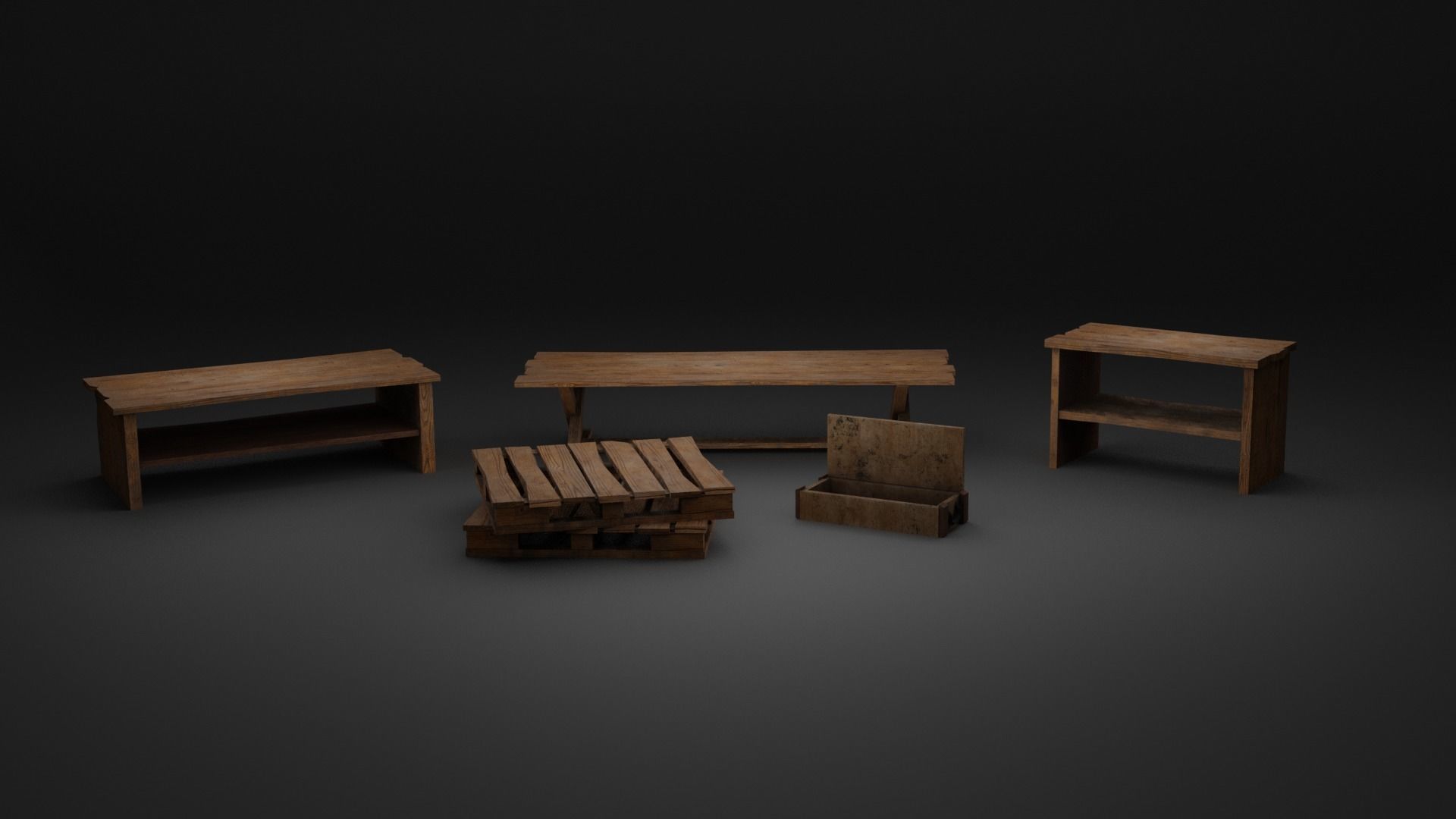 Crate and Tables Free low-poly 3D model_1