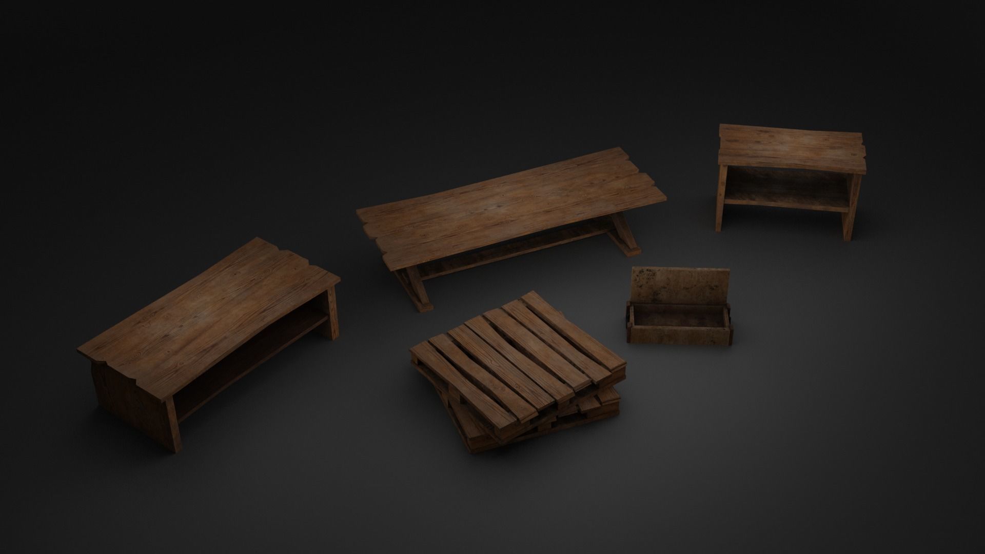Crate and Tables Free low-poly 3D model_3
