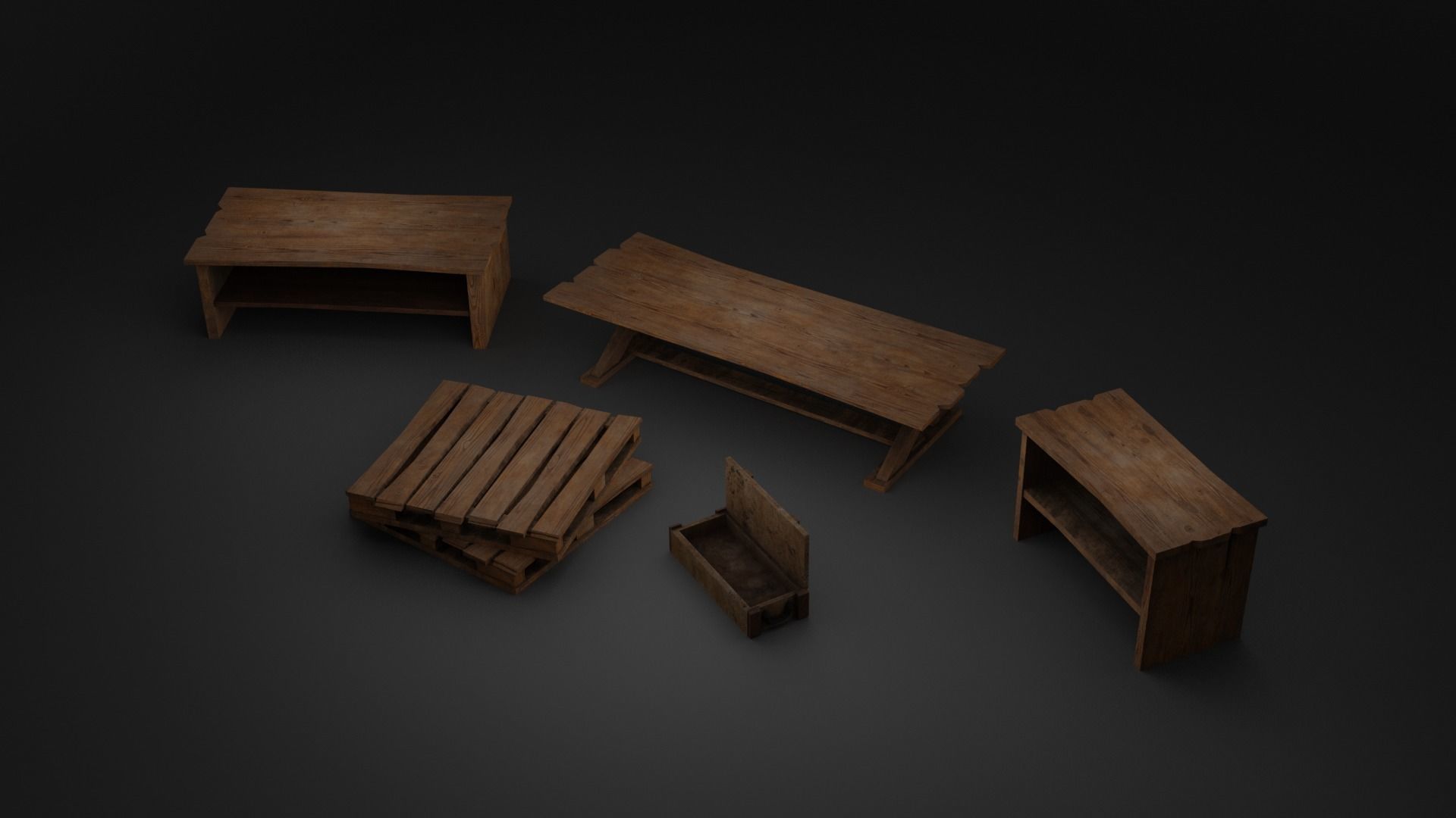 Crate and Tables Free low-poly 3D model_2
