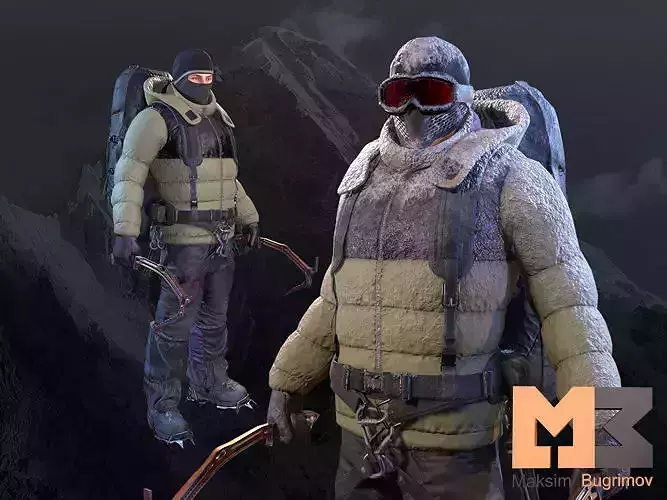 Climber mountaineer wearing ski jacket and goggles Low-poly 3D model
