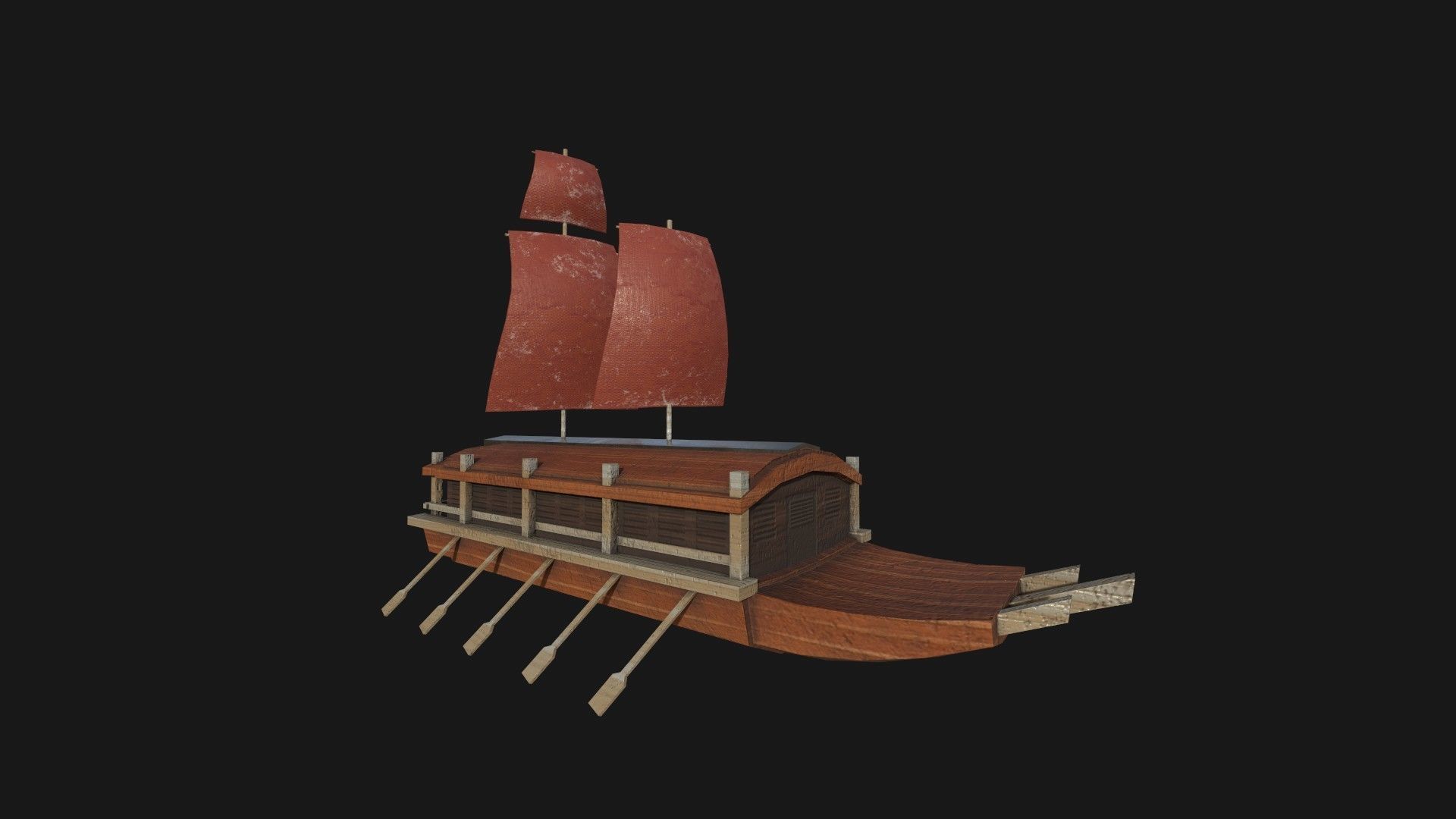 Korean Turtle Ship - Medieval Warship 05 Low-poly 3D model_2