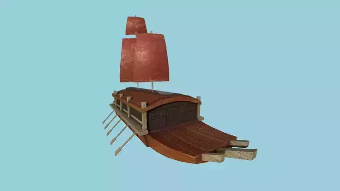 Korean Turtle Ship - Medieval Warship 05 Low-poly 3D model