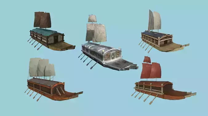 05 Korean Turtle Ships - Medieval Warship Pack Asset 3D Model Collection