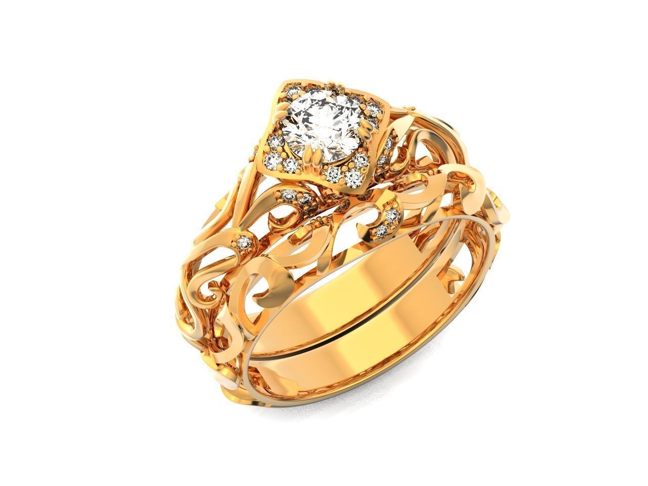 vintage double engagement ring  wedding band1347 3D print model_58