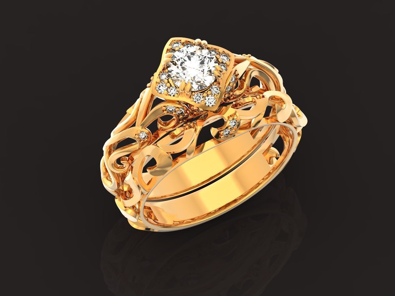 vintage double engagement ring  wedding band1347 3D print model_60