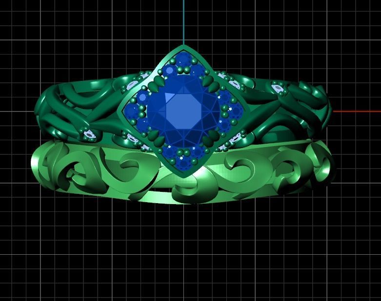 vintage double engagement ring  wedding band1347 3D print model_34