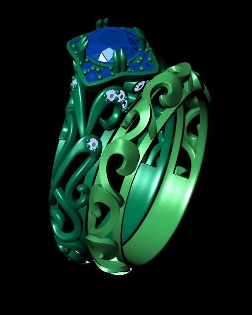 vintage double engagement ring  wedding band1347 3D print model_31