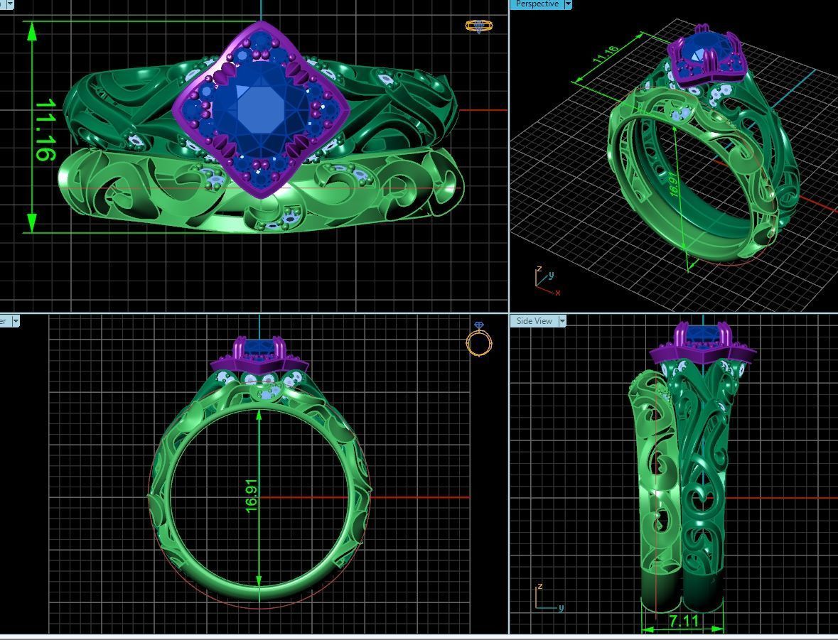 vintage double engagement ring  wedding band1347 3D print model_5