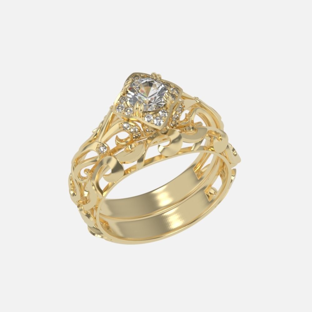 vintage double engagement ring  wedding band1347 3D print model_23