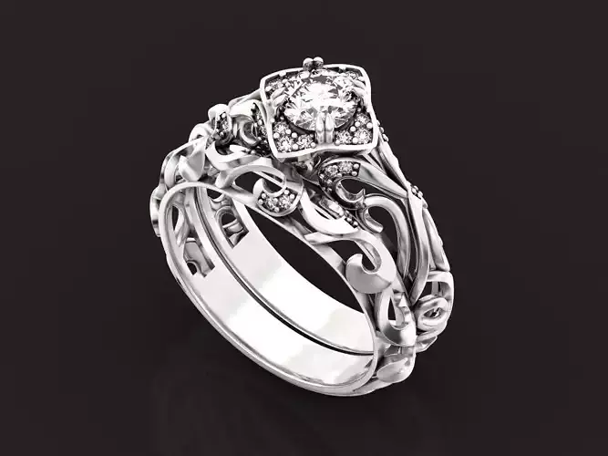 vintage double engagement ring  wedding band1347