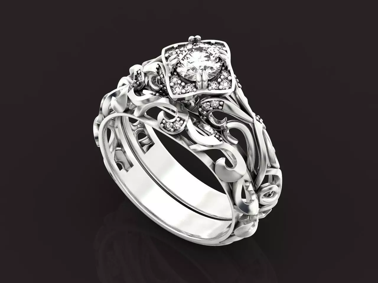 vintage double engagement ring  wedding band1347 3D print model_0