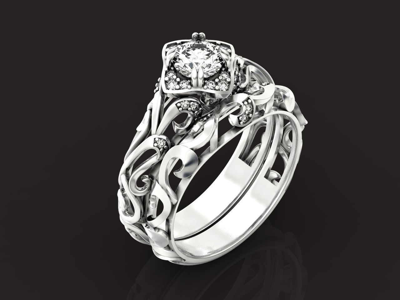 vintage double engagement ring  wedding band1347 3D print model_41