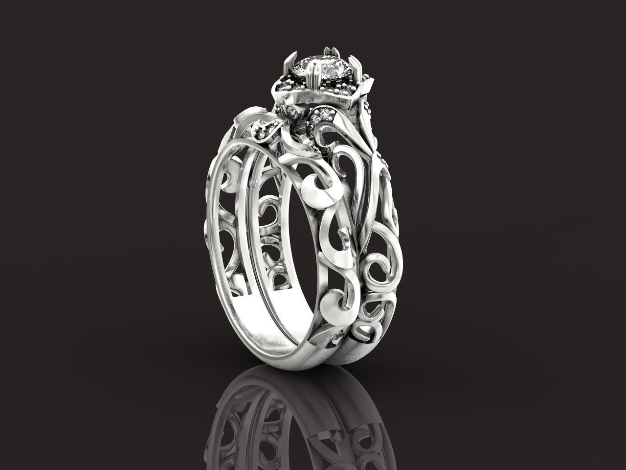 vintage double engagement ring  wedding band1347 3D print model_1