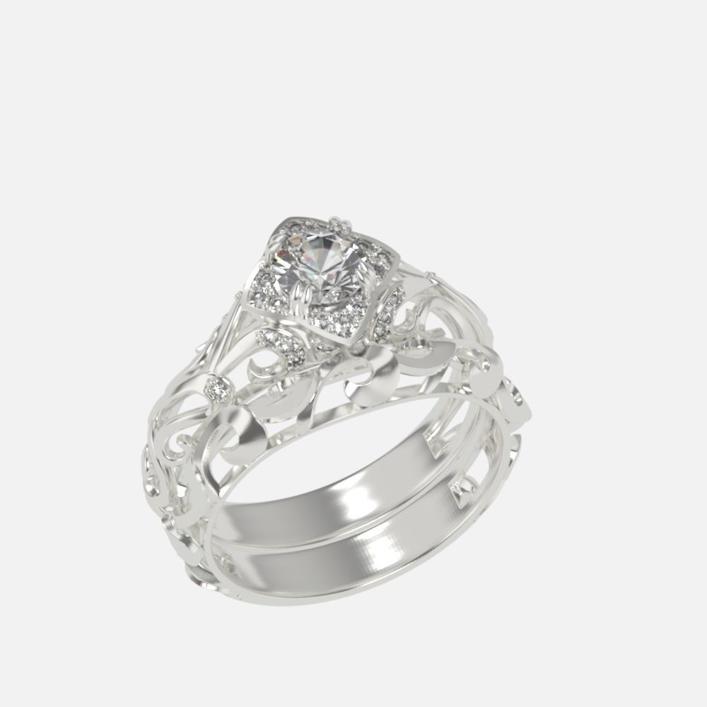 vintage double engagement ring  wedding band1347 3D print model_45