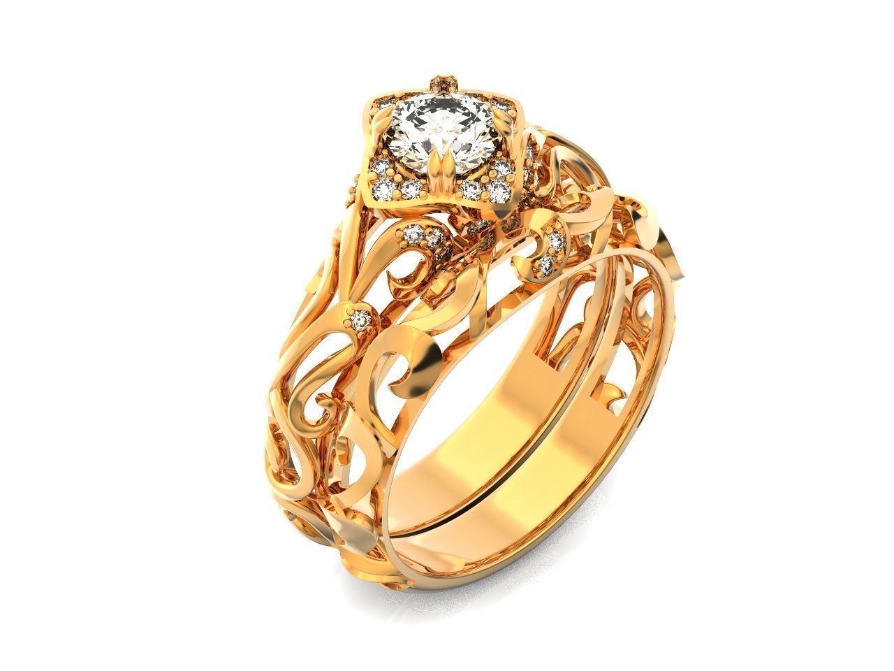 vintage double engagement ring  wedding band1347 3D print model_2