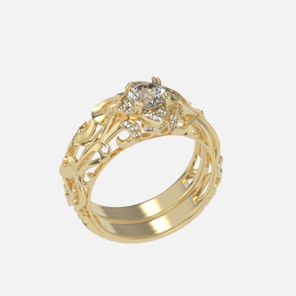 vintage double engagement ring  wedding band1347 3D print model_48