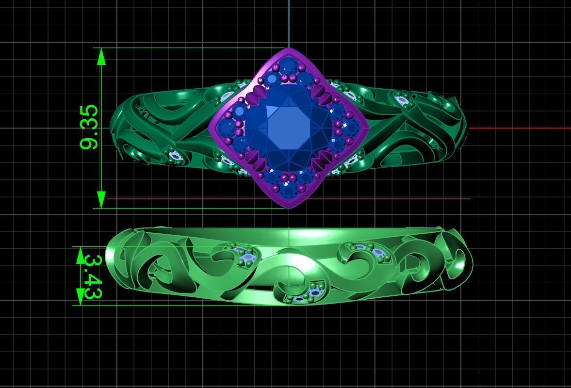 vintage double engagement ring  wedding band1347 3D print model_65