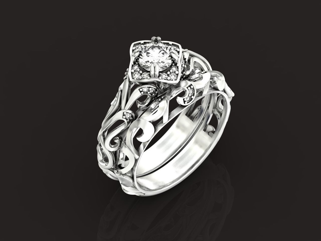 vintage double engagement ring  wedding band1347 3D print model_3