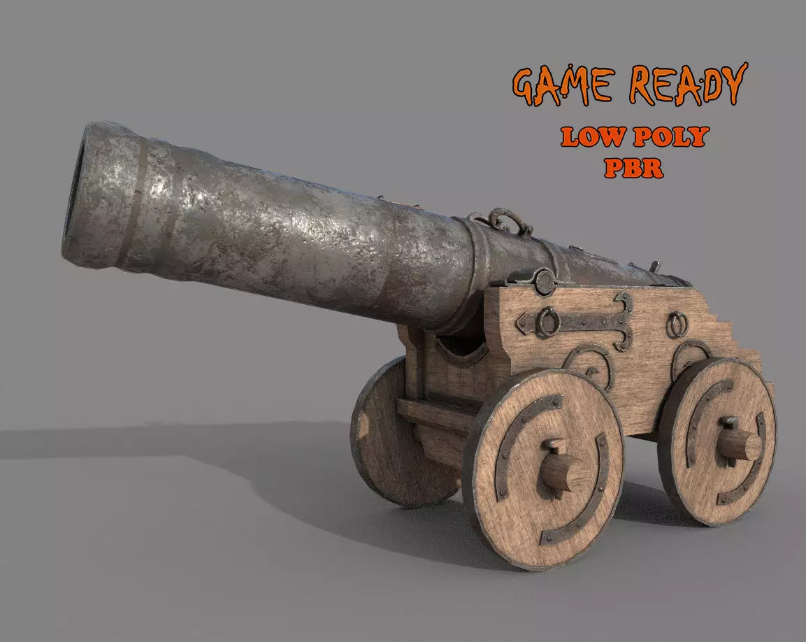 Medieval Cannon Low-poly 3D model_0