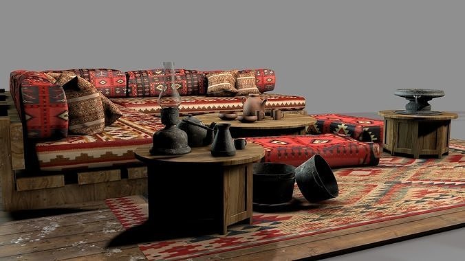 Old Ottoman Sofa Set v2 3D model 4
