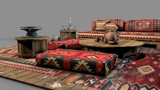 Old Ottoman Sofa Set v2 3D model 5