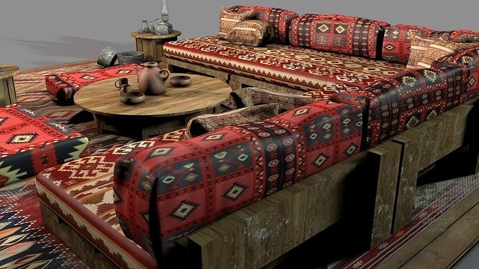 Old Ottoman Sofa Set v2 3D model 7
