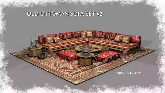 Old Ottoman Sofa Set v2 3D model